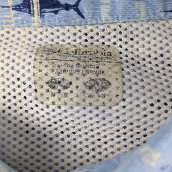 Columbia Mens PFG Shirt L Blue Button Up Fishing Short Sleeve Marlin Tuna Fish - Picture 8 of 13